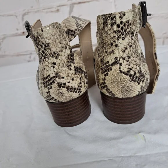 Clarks Snake Print Ankle Strap Block Heel Sandals — Beige/Brown - Picture 6 of 9